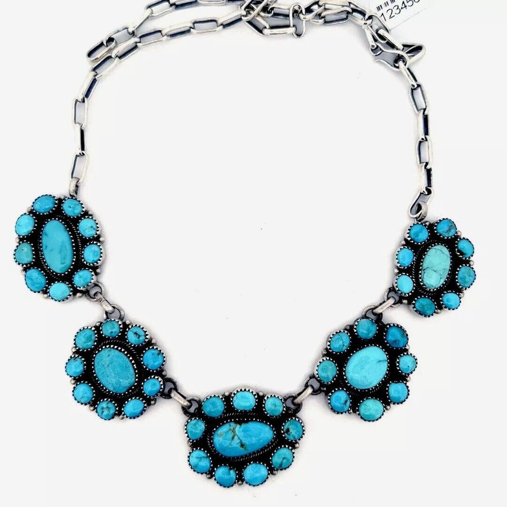 Navajo 925 Sterling Silver Turquoise Necklace Signed ZIA Native American